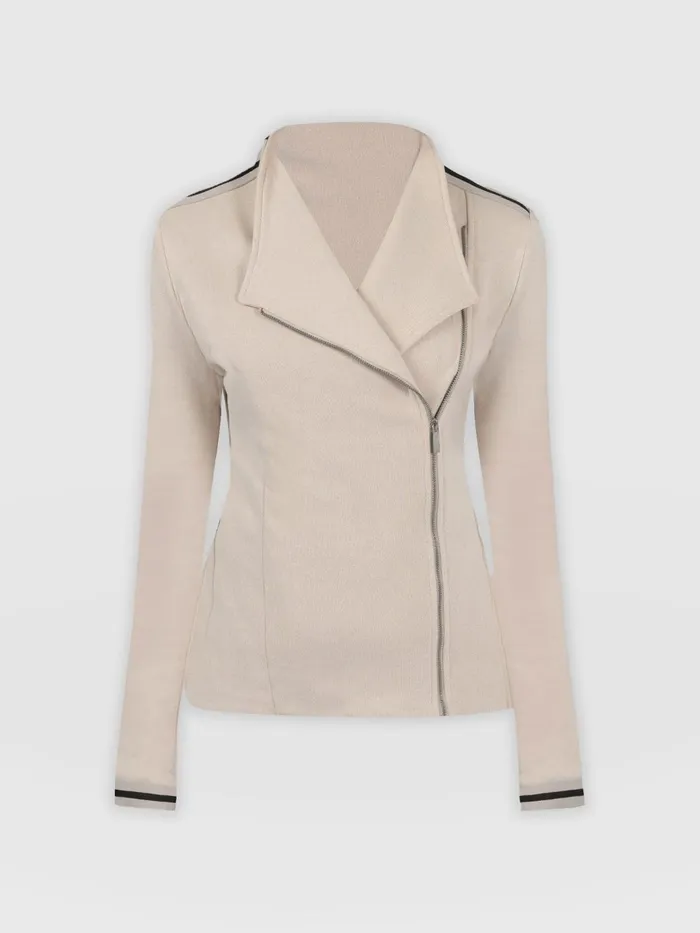 Cotton Biker JacketLight BeigeBlackCream Stripe Blackcream Stripe Women Saint And Sofia Coats and Jackets