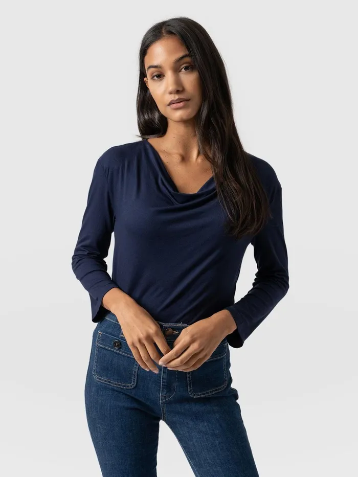Cowl Neck Tee Long Sleeve 8211 Navy Navy Women Saint And Sofia TShirts and Tanks Cowl Neck Tee Long Sleeve 8211 Navy Navy Women Saint And Sofia TShirts and Tanks