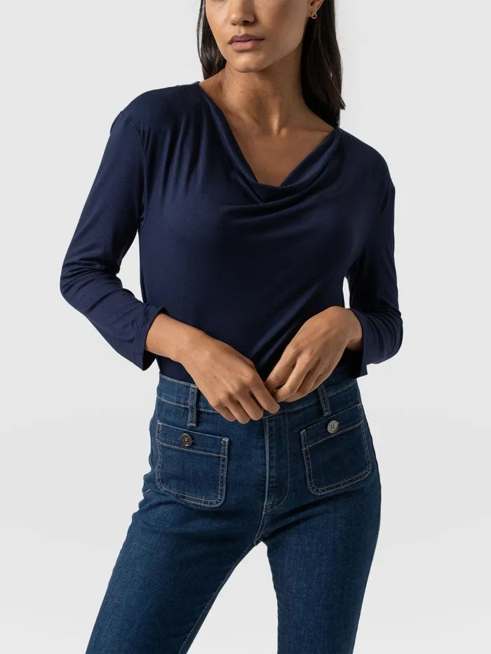 Cowl Neck Tee Long Sleeve 8211 Navy Navy Women Saint And Sofia TShirts and Tanks