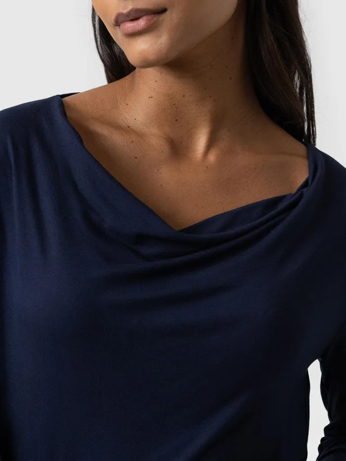 Cowl Neck Tee Long Sleeve 8211 Navy Navy Women Saint And Sofia TShirts and Tanks