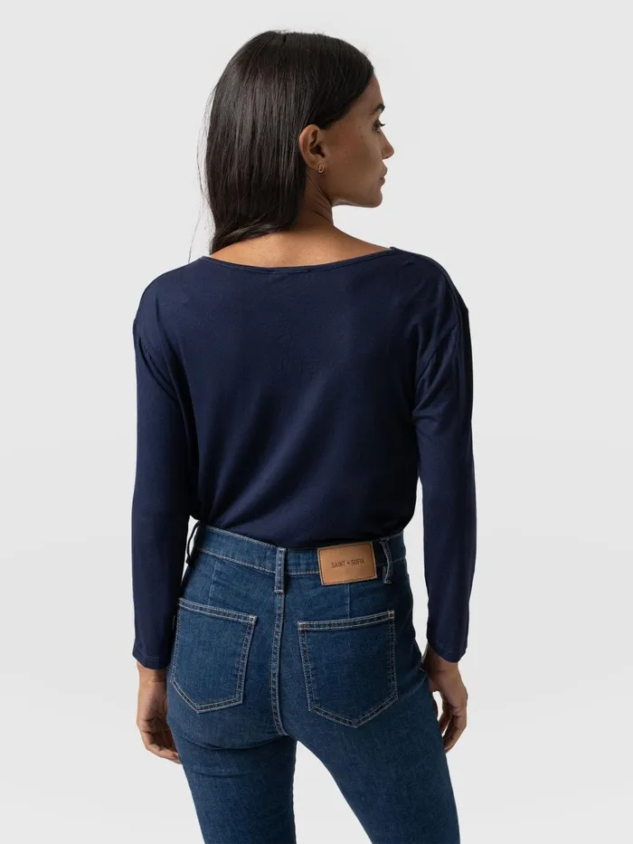 Cowl Neck Tee Long Sleeve 8211 Navy Navy Women Saint And Sofia TShirts and Tanks