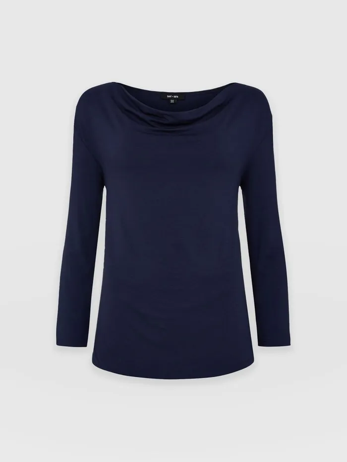 Cowl Neck Tee Long Sleeve 8211 Navy Navy Women Saint And Sofia TShirts and Tanks