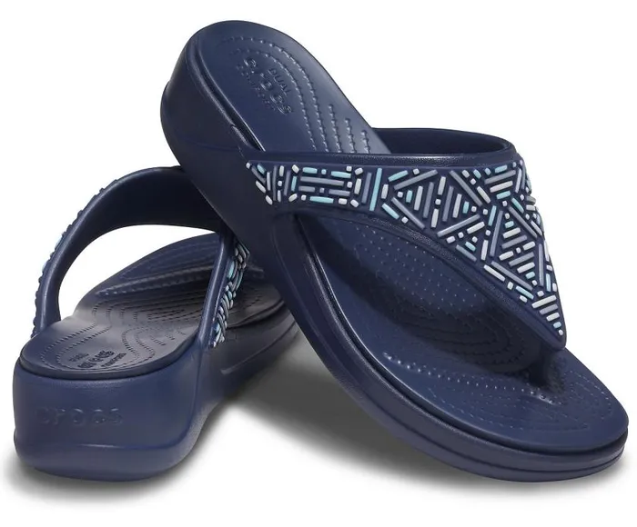 Crocs Sandals Crocs Monterey Beaded Wedge Flip Navy 8211 Women