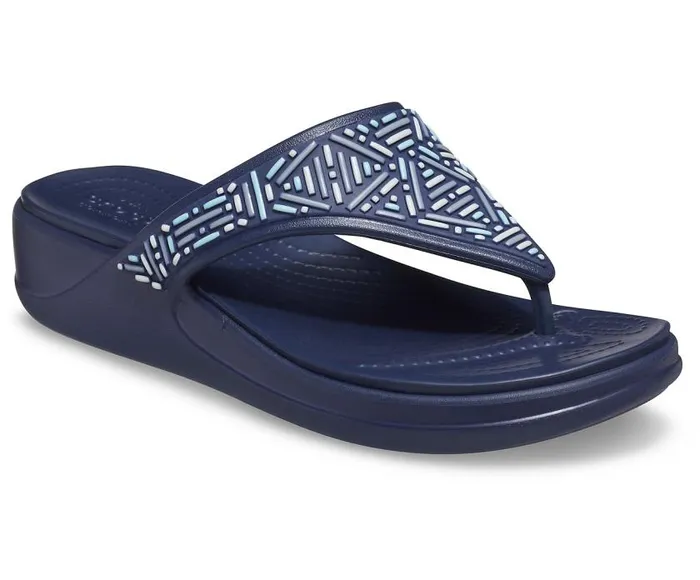 Crocs Sandals Crocs Monterey Beaded Wedge Flip Navy 8211 Women