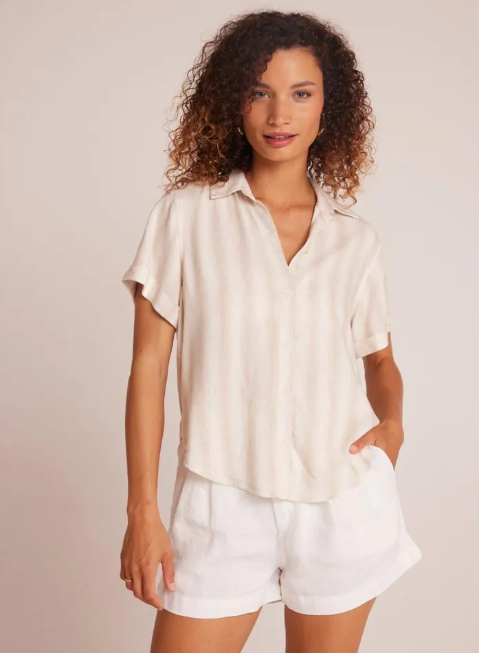 Cuffed Short Sleeve Shirt 8211 Playa Sand Stripe Women Bella Dahl Short Sleeve