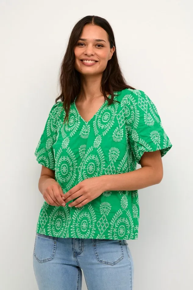 CULTURE Blouses CUtia Blouse With Embroidery Holly Green 8211 Women