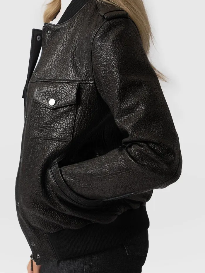 Delphi Leather Bomber Jacket 8211 Black Black Women Saint And Sofia Coats and Jackets
