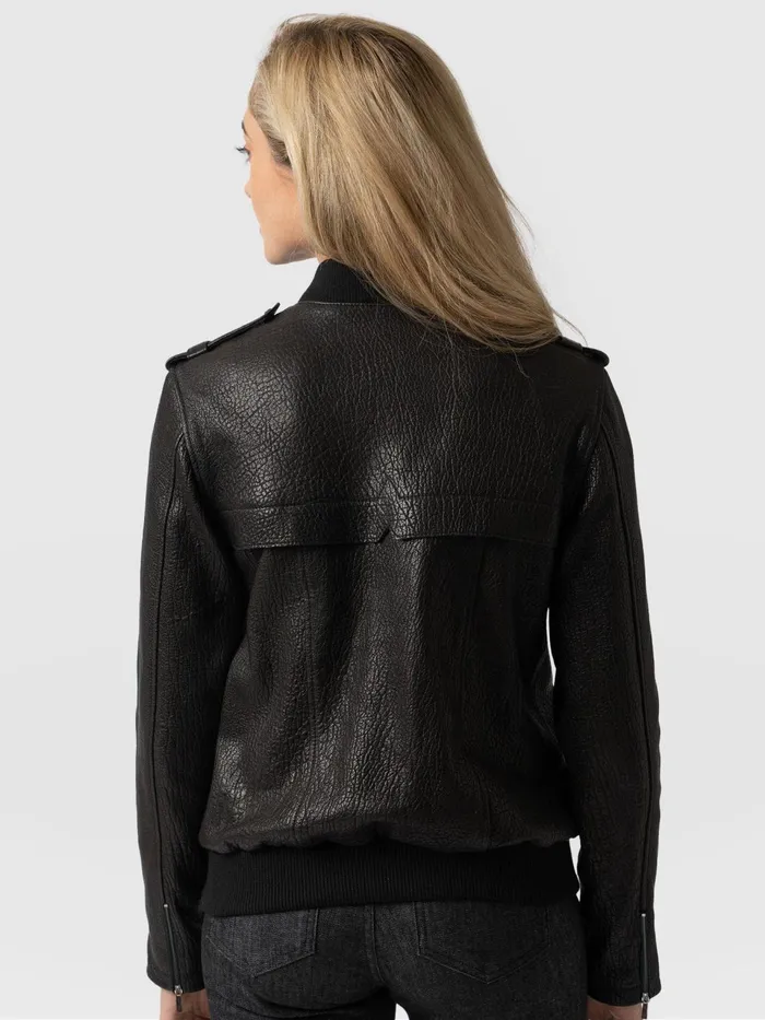 Delphi Leather Bomber Jacket 8211 Black Black Women Saint And Sofia Coats and Jackets