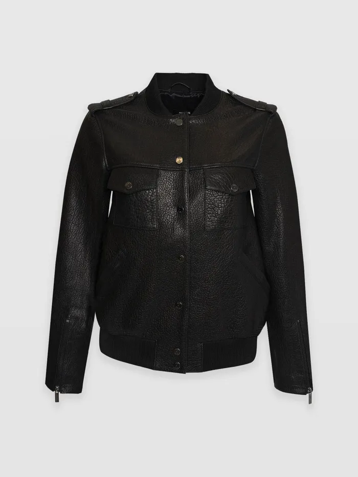 Delphi Leather Bomber Jacket 8211 Black Black Women Saint And Sofia Coats and Jackets