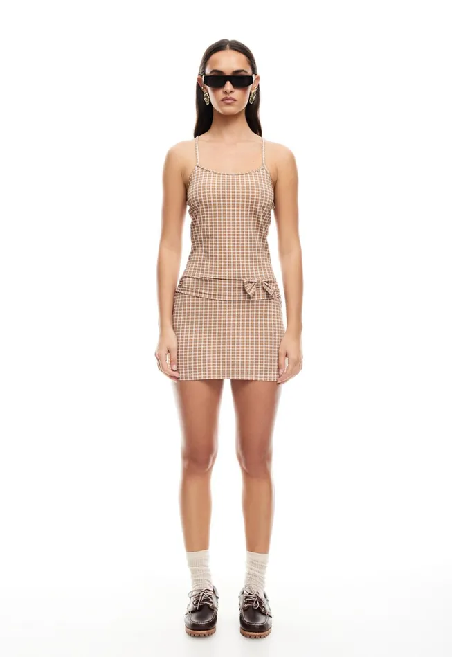 Dresses Women Lioness Fashion INTUITION MINI DRESS Chocolate Check