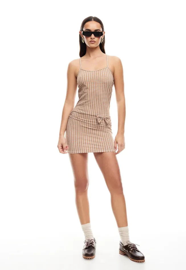 Dresses Women Lioness Fashion INTUITION MINI DRESS Chocolate Check Dresses Women Lioness Fashion INTUITION MINI DRESS Chocolate Check