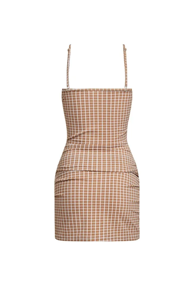 Dresses Women Lioness Fashion INTUITION MINI DRESS Chocolate Check Dresses Women Lioness Fashion INTUITION MINI DRESS Chocolate Check