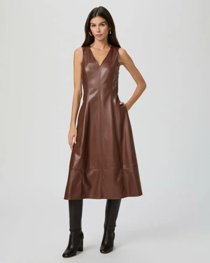 Dresses Women PAIGE Fiorella Dress 8211 French Press Faux Leather