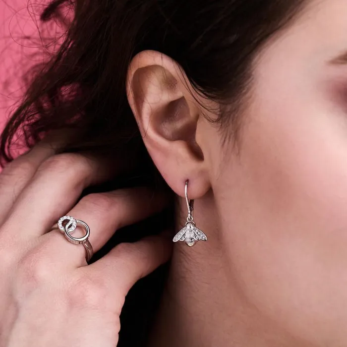 Earrings Women Olivia Burton Silver Bee Lever Back Hoops