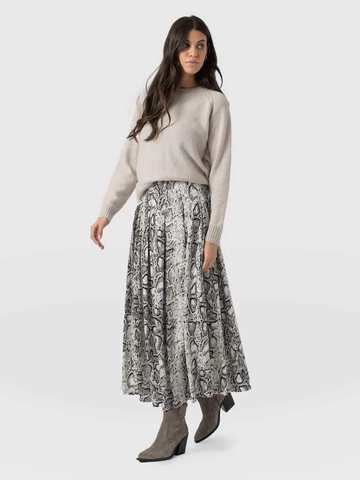 Eliza Pleated Skirt 8211 Cream Snake Cream Snake Women Saint And Sofia Skirts