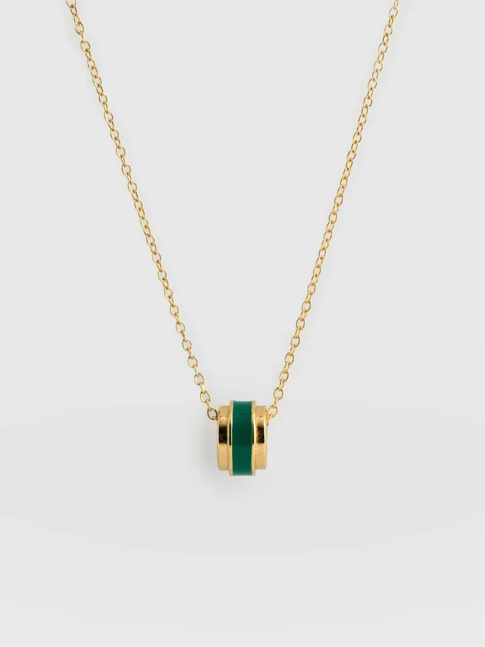 Enamel Stripe Charm Necklace 8211 GoldGreen Goldgreen Women Saint And Sofia Necklaces Enamel Stripe Charm Necklace 8211 GoldGreen Goldgreen Women Saint And Sofia Necklaces