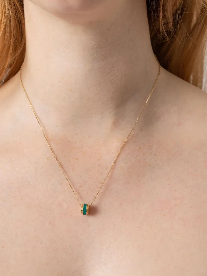 Enamel Stripe Charm Necklace 8211 GoldGreen Goldgreen Women Saint And Sofia Necklaces