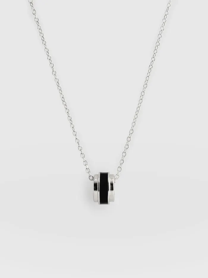 Enamel Stripe Charm Necklace 8211 SilverBlack Silverblack Women Saint And Sofia Necklaces Enamel Stripe Charm Necklace 8211 SilverBlack Silverblack Women Saint And Sofia Necklaces