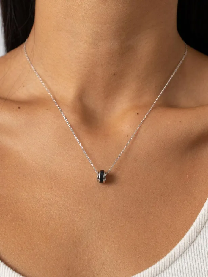 Enamel Stripe Charm Necklace 8211 SilverBlack Silverblack Women Saint And Sofia Necklaces