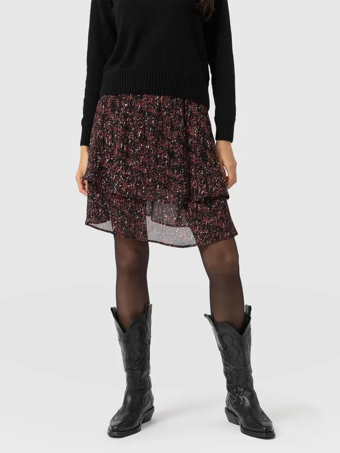 Etta Mini Layered Skirt 8211 Red Ditsy Leopard Red Ditsy Leopard Women Saint And Sofia Skirts