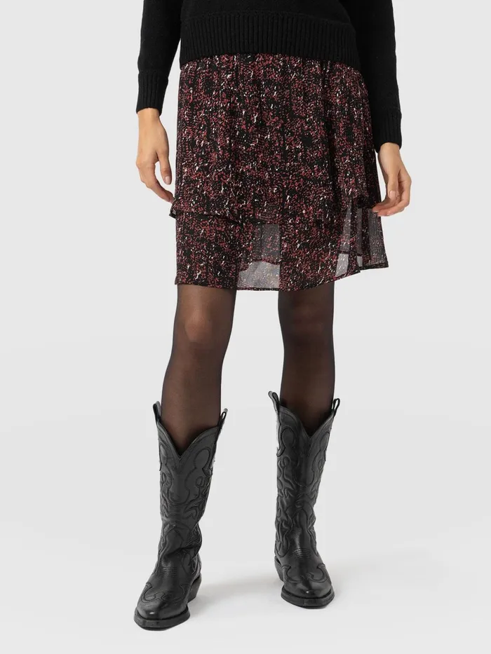 Etta Mini Layered Skirt 8211 Red Ditsy Leopard Red Ditsy Leopard Women Saint And Sofia Skirts