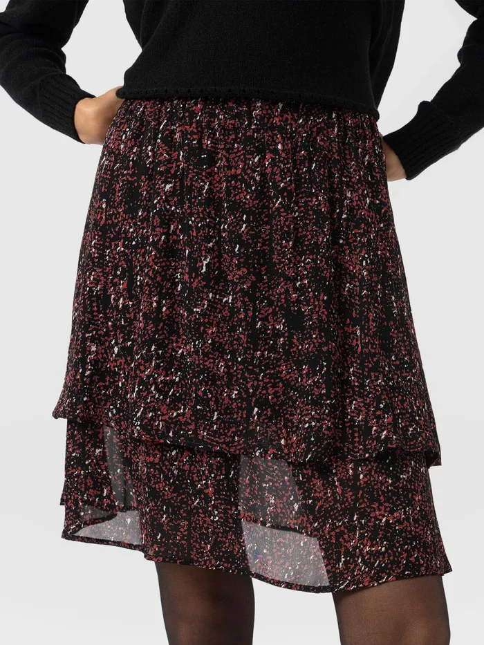 Etta Mini Layered Skirt 8211 Red Ditsy Leopard Red Ditsy Leopard Women Saint And Sofia Skirts