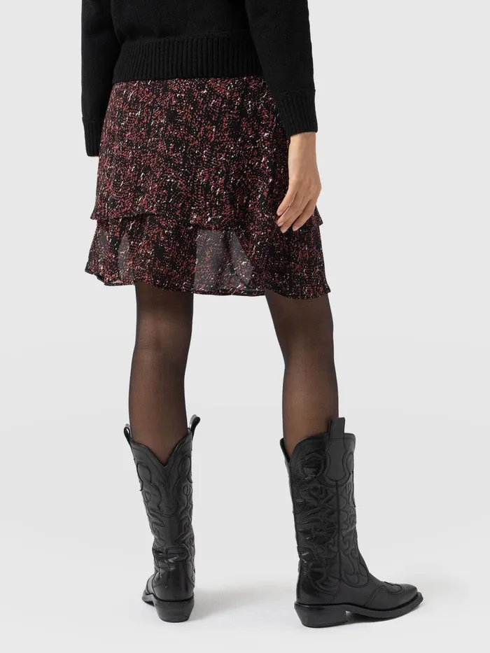 Etta Mini Layered Skirt 8211 Red Ditsy Leopard Red Ditsy Leopard Women Saint And Sofia Skirts