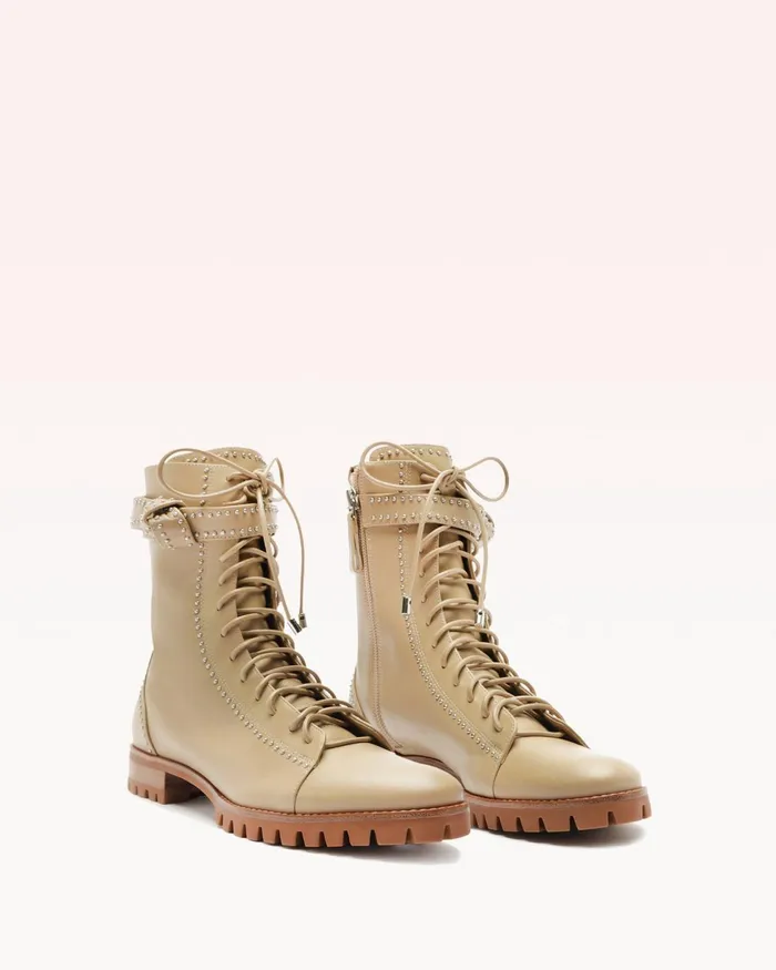 Evelyn Studded Combat Boots 8211 Beige Lace Up Booties Semolina Women Alexandre Birman Boots