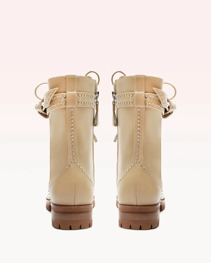 Evelyn Studded Combat Boots 8211 Beige Lace Up Booties Semolina Women Alexandre Birman Boots