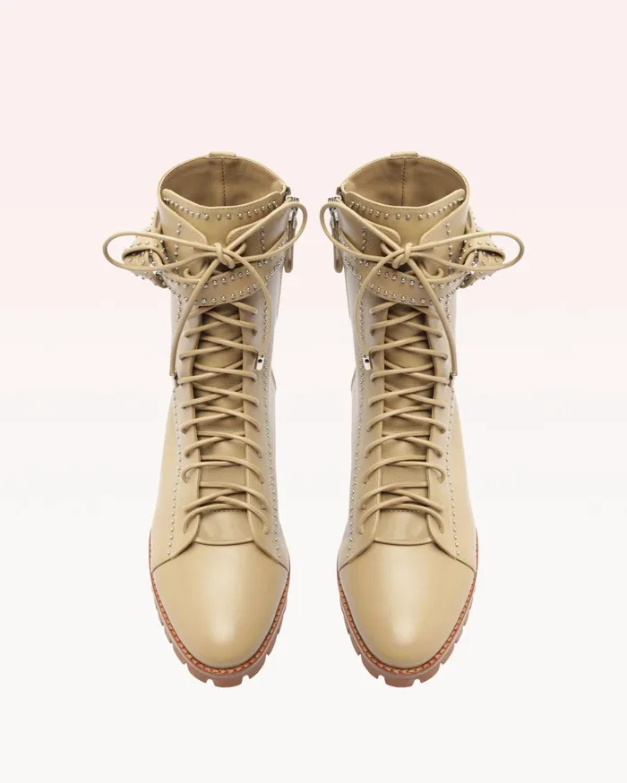 Evelyn Studded Combat Boots 8211 Beige Lace Up Booties Semolina Women Alexandre Birman Boots