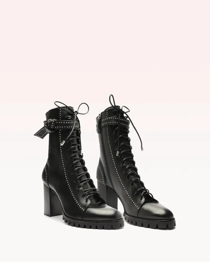 Evelyn Studded Combat Boots 8211 Black Lace Up Booties Black Women Alexandre Birman Boots