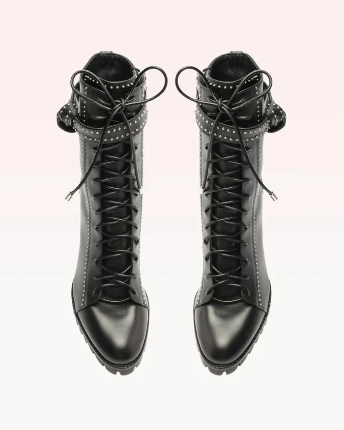 Evelyn Studded Combat Boots 8211 Black Lace Up Booties Black Women Alexandre Birman Boots