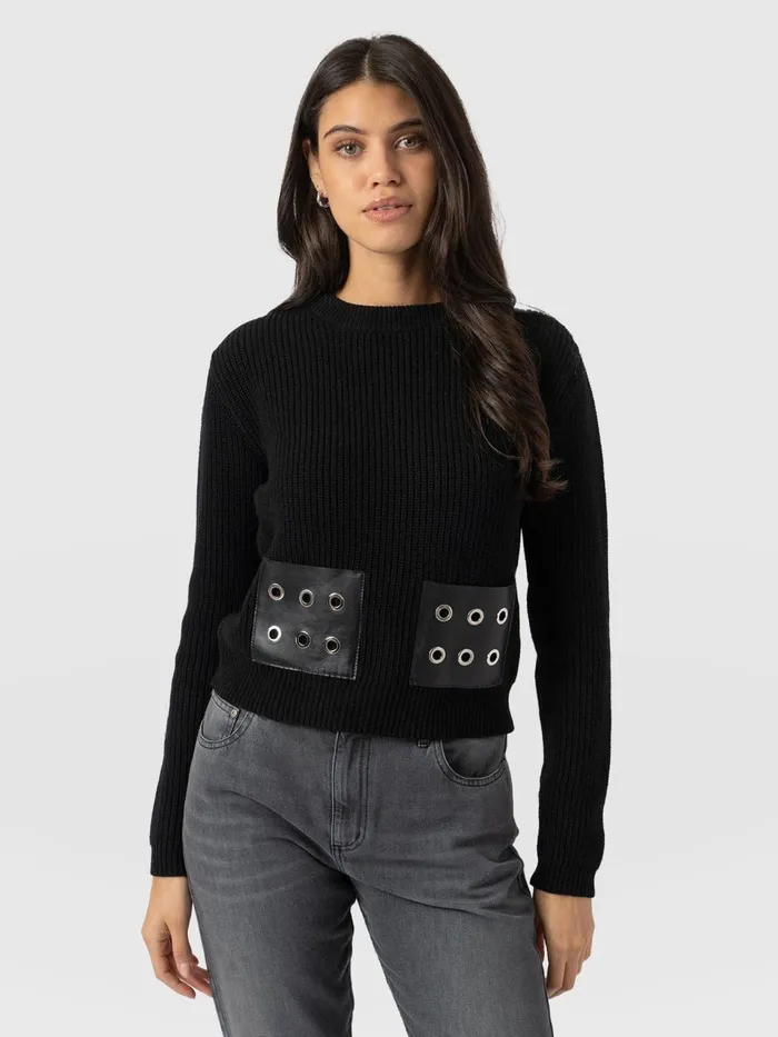 Eyelet Rib Knit Sweater 8211 Black Black Women Saint And Sofia Knitwear