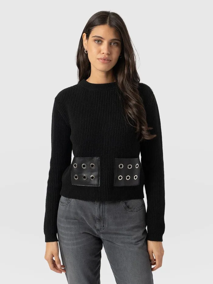 Eyelet Rib Knit Sweater 8211 Black Black Women Saint And Sofia Knitwear