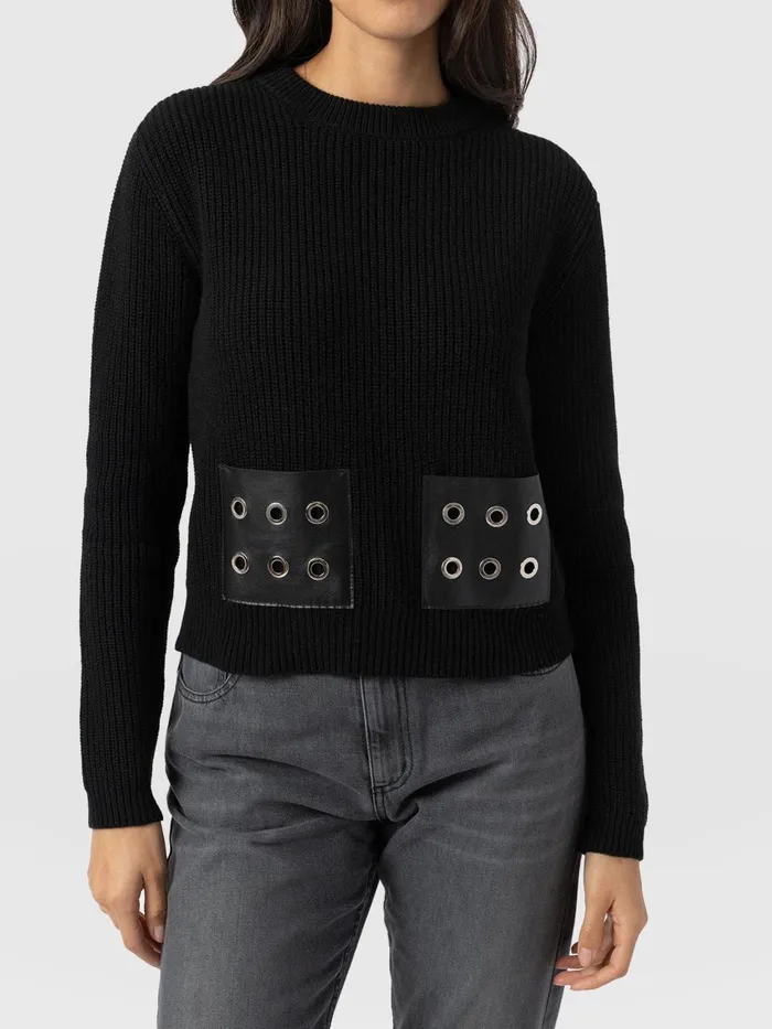 Eyelet Rib Knit Sweater 8211 Black Black Women Saint And Sofia Knitwear
