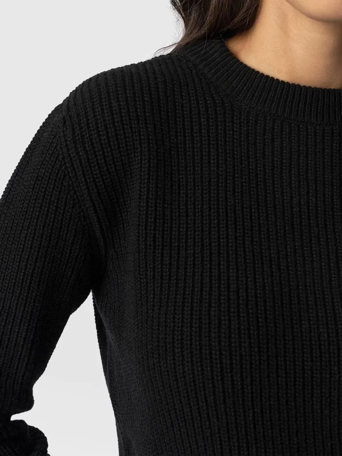 Eyelet Rib Knit Sweater 8211 Black Black Women Saint And Sofia Knitwear
