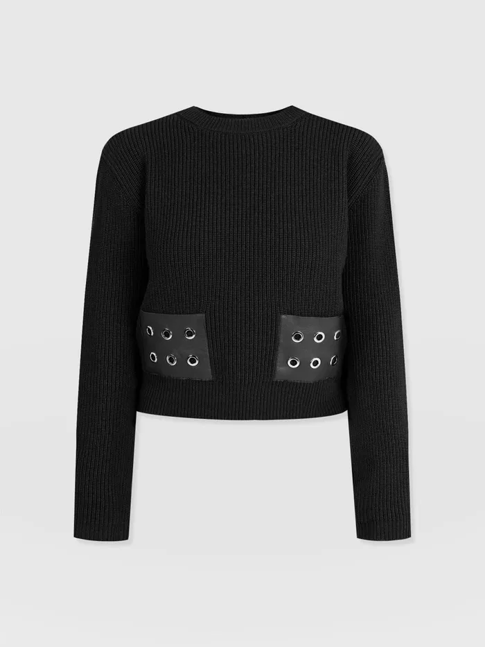 Eyelet Rib Knit Sweater 8211 Black Black Women Saint And Sofia Knitwear