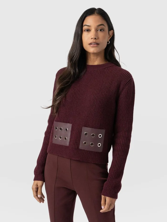 Eyelet Rib Knit Sweater 8211 Maroon Maroon Women Saint And Sofia Knitwear