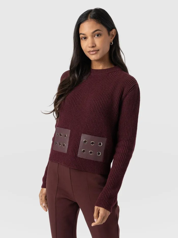 Eyelet Rib Knit Sweater 8211 Maroon Maroon Women Saint And Sofia Knitwear