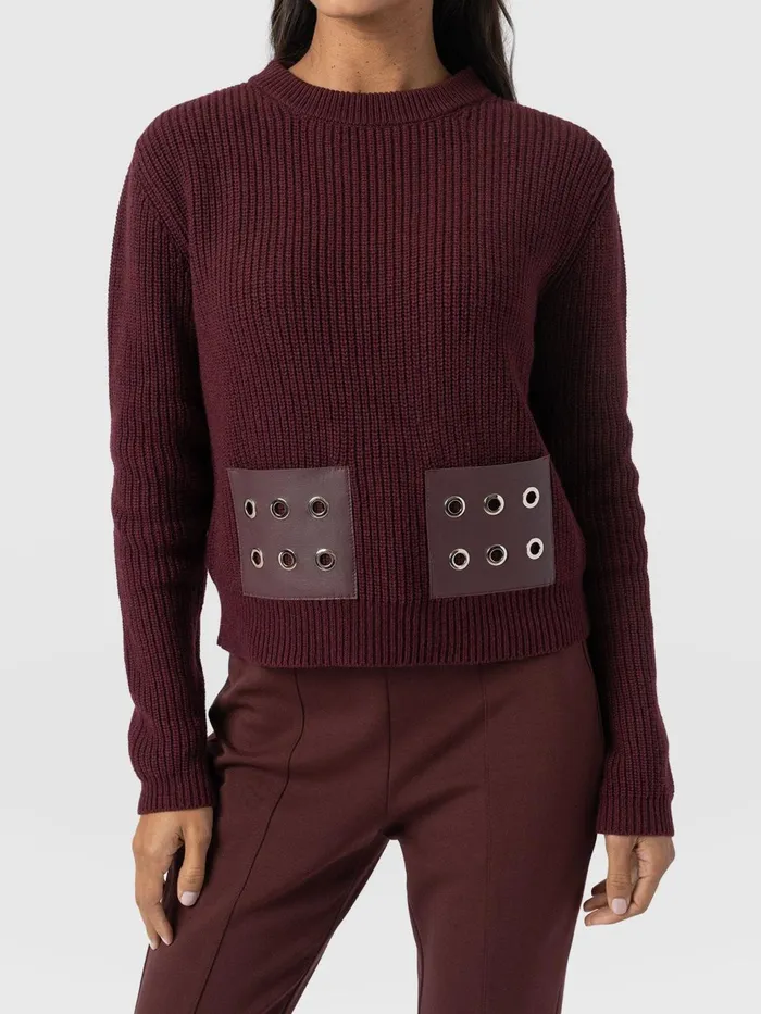 Eyelet Rib Knit Sweater 8211 Maroon Maroon Women Saint And Sofia Knitwear