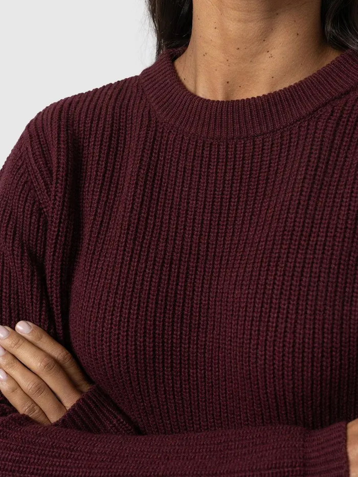 Eyelet Rib Knit Sweater 8211 Maroon Maroon Women Saint And Sofia Knitwear