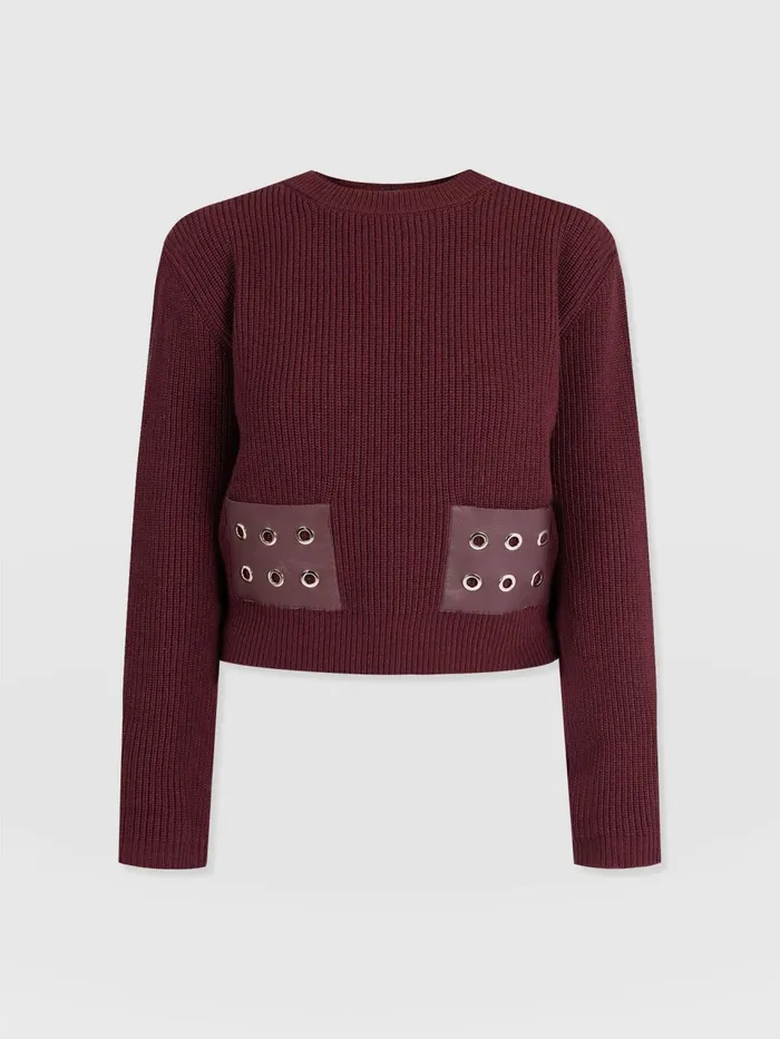 Eyelet Rib Knit Sweater 8211 Maroon Maroon Women Saint And Sofia Knitwear