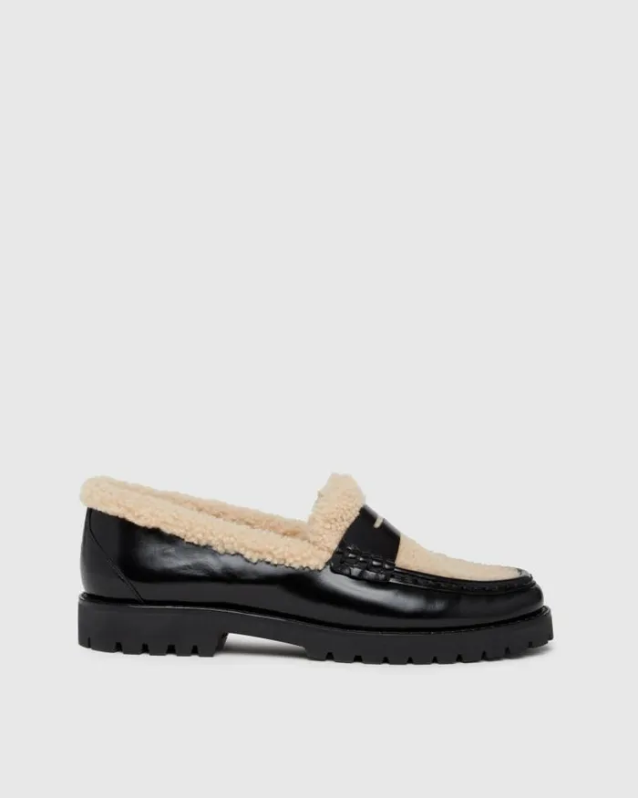 Flats Women PAIGE Ellis Shearling Loafer 8211 Black Leather