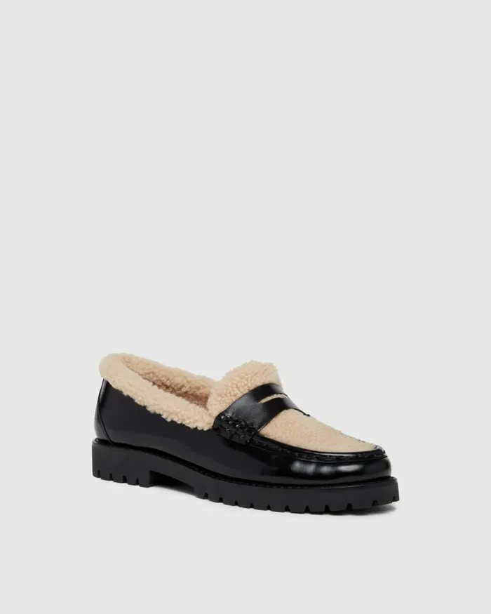 Flats Women PAIGE Ellis Shearling Loafer 8211 Black Leather