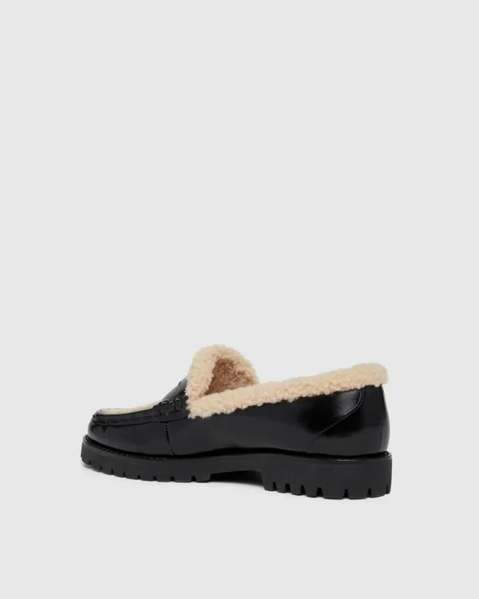 Flats Women PAIGE Ellis Shearling Loafer 8211 Black Leather