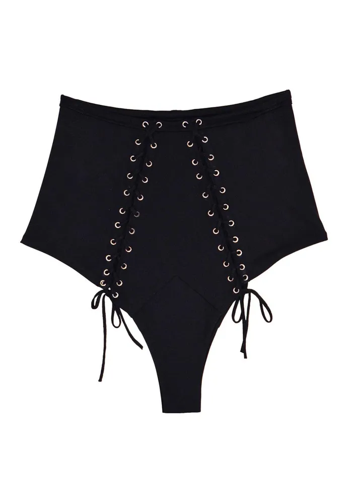 Fleur Du Mal Bikinis Women Lace Up High Waist Bikini Black Fleur Du Mal Bikinis Women Lace Up High Waist Bikini Black