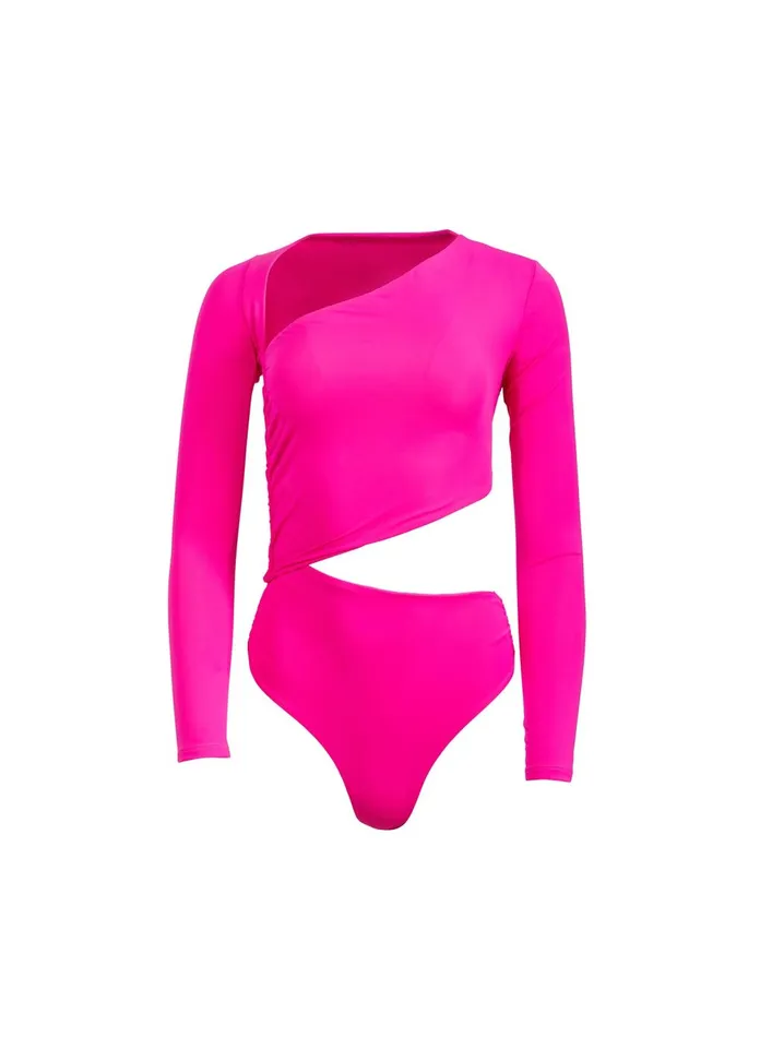 Fleur Du Mal Bodysuits Women Asymmetric Wrap Bodysuit Pink Flambe Fleur Du Mal Bodysuits Women Asymmetric Wrap Bodysuit Pink Flambe