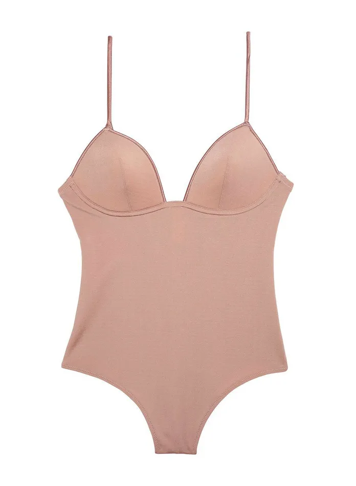 Fleur Du Mal Bodysuits Women Cupped Nonwire Bodysuit Tan Fleur Du Mal Bodysuits Women Cupped Nonwire Bodysuit Tan
