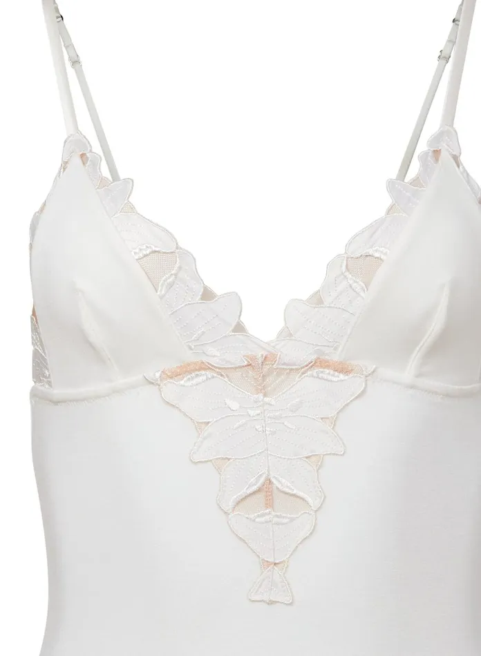 Fleur Du Mal Bodysuits Women Lily Embroidery VNeck Plunge Bodysuit Ivory Fleur Du Mal Bodysuits Women Lily Embroidery VNeck Plunge Bodysuit Ivory