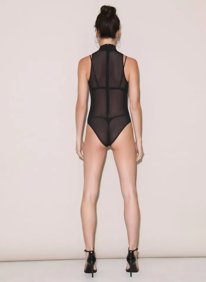Fleur Du Mal Bodysuits Women Mesh Sleeveless Bodysuit Black Fleur Du Mal Bodysuits Women Mesh Sleeveless Bodysuit Black